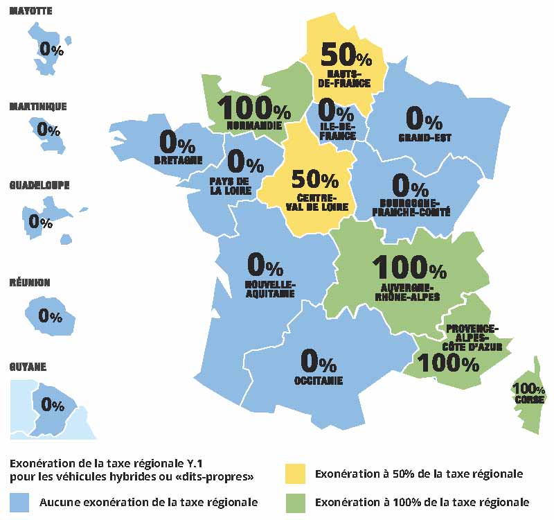 Carte des exonérations de la taxe régionale pour les véhicules dits propres